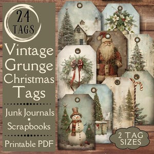 Etichette Vintage Grunge Christmas Junk Journal. Etichette digitali di effimeri natalizi. Per gli amanti del vintage grunge che adorano il Natale.