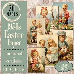 Papier de journal indésirable pour cartes de Pâques des années 1950. Papier numérique de cartes de Pâques du milieu du siècle pour les journaux indésirables. Pour les artisans rétro.