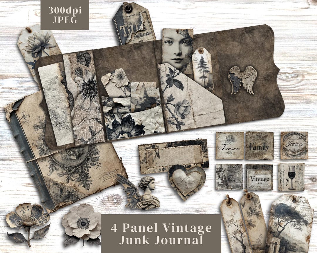 Vintage Grunge Junk Journal Kit. Digital Paper of Antique Retro Junk ...