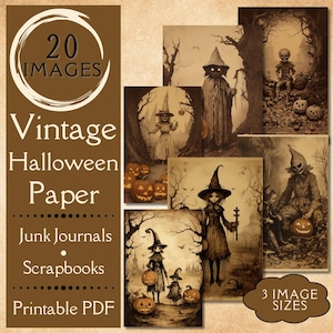 Vintage Grunge Halloween paper for junk journals. Digital paper of gothic Halloween ephemera for scrapbooks. For vintage grunge crafters.