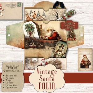 Christmas Santa Folio Kit. Carta digitale di Babbo Natale del vecchio mondo e scene natalizie per diari spazzatura. Per artigiani di Babbo Natale vintage