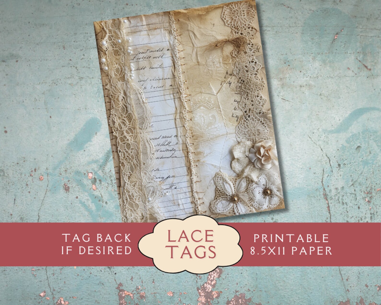 Vintage Lace Junk Journal Tags. Digital Paper of Shabby Lace Tags for ...