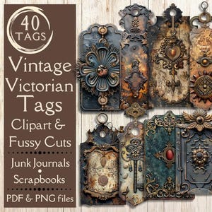 Vintage Junk Journal Tags. Digitales Papier aus viktorianischer Zeit für Junk Journals und Scrapbooks. Für viktorianische & vintage Anhänger.