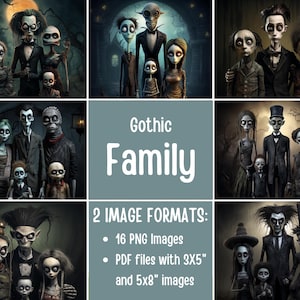Gothic Halloween family. Digital paper of spooky, gothic Halloween family for junk journals. For crafters who love gothic Halloween.