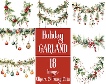 Guirlande de Noël à l&#39;aquarelle, coupes délicates. Bannière de vacances ou clipart de banderoles pour les revues et les albums de bric-à-brac. Pour les bricoleurs des Fêtes.