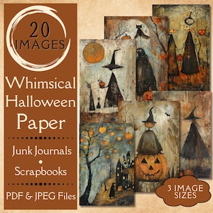 Papel digital de Halloween con motivos basura. Papel digital con calabazas, brujas y zombis. Escenas extravagantes de Halloween. Papel imprimible de otoño.