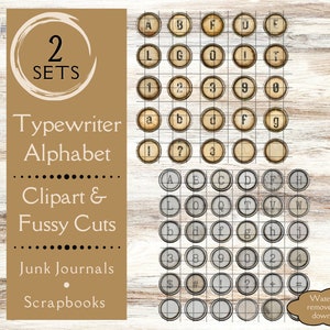 Alfabeto de teclas de máquina de escribir con recortes para revistas basura. Papel digital de teclas de máquina de escribir en tonos tostados y grises para revistas. Clipart de letras de máquina de escribir.