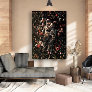 Astronaut Wall Art, Flowers and Astronauts, Astronaut Couple, Astronaut Canvas, Gift For Boyfriend, Gift for Girlfriend, Christmas Gift idea