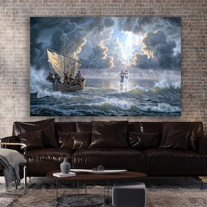 Gehen mit Jesus, Jesus Leinwanddruck, Jesus geht auf dem Wasser, christliche Leinwand, Jesus Wandkunst, Jesus Christus, Jesus Gemälde, Weihnachtsgeschenk