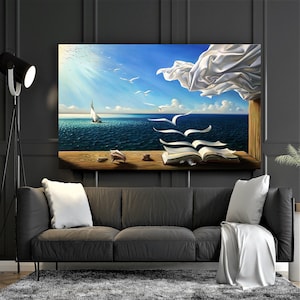 Salvador Dali Book to Birds,Surrealist Wall Art ,Landscape Canvas, Surrealist Art,Salvador Dali Print, Relaxing Wall Art, Dali Art,Xmas Gift