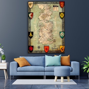 Mappa di Westeros, Game of Thrones, L'inverno sta arrivando, Westeros Canvas, GOT Wall Art, GOT Canvas, The Starks, Westeros, House Targaryen, GOT Gifts