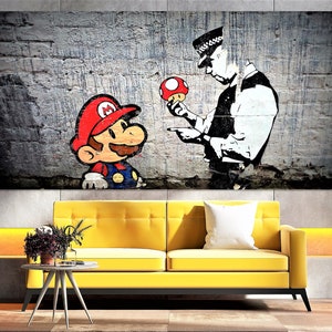 Banksy Wall Art, Banksy Canvas, Banksy Mario, Banksy Street Art, Pop Art Wall Art, Graffiti Wall Art, Street Art Framed, Super Mario Graffiti