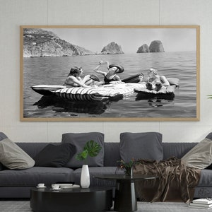 Women Eating Pasta on Lake, Funny Art, Women Eating Pasta, Spaghetti Wall Art, Pasta on Lake, Vintage Poster, Picnic on Lake, Vintage Woman