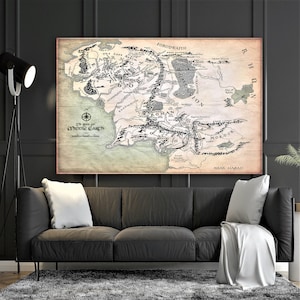 Mittelerde Leinwand, Karte von Lotr, Mittelerde Karte, Mittelerde gedruckt, Karte Kunst Leinwand, antike Karte, Herr Der Ringe Film Karte, Lotr Art