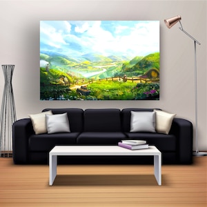 Arte del extremo de la bolsa, pintura del extremo de la bolsa, casa hobbit, arte de la pared del lienzo, agujero hobbit, impresión del lienzo de la película, cartel de LotR, pintura de fantasía, regalo de Navidad