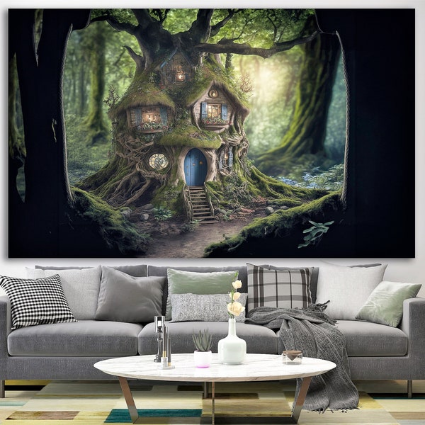 Mysterious Forest, Fantasy Art Forest, Forest Wall Art,  Magical Forest, Fantasy Landscape Canvas, Magic World Wall Art, Magical Canvas