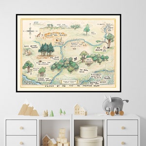 100 Acre Wood Map, Winnie The Pooh Original Aker Map, Classic Pooh, Centerpiece Nursery Decoration, Baby Shower,Birthday Party,Nursery Decor