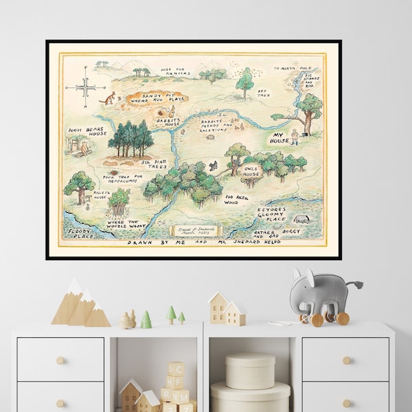 100 Acre Wood Map, Winnie The Pooh Original Aker Map, Classic Pooh, Centerpiece Nursery Decoration, Baby Shower,Birthday Party,Nursery Decor