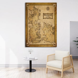 Kaart van Westeros, Westeros kaart, spel van tronen, kaart kunst aan de muur, GOT kunst aan de muur, vintage kaart canvas, film kaart canvas, GOT kaart, video game poster