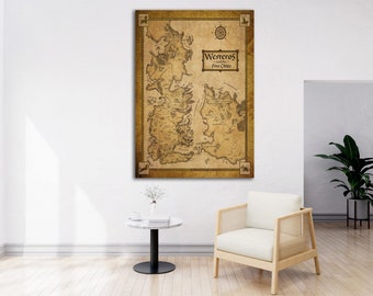 Westeros Map Canvas, Vintage Style GOT Wall Art