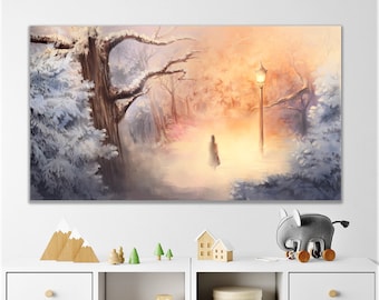 Narnia Winter Lamp Post Canvas Print, Kids Room Decor