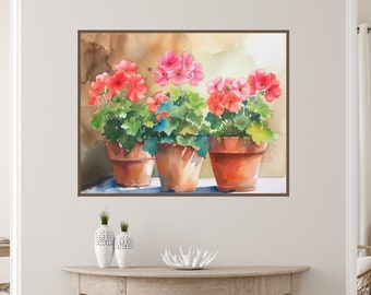 Watercolor Geranium Pots Wall Art Geranium Painting Floral Art Print Garden Flowers Print Instant Download