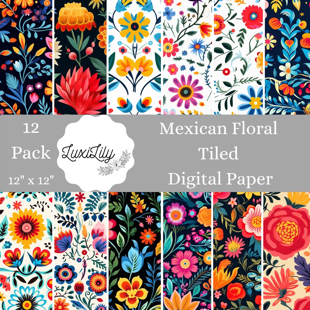 Mexican Floral Digital Paper: Otomi Flowers Seamless Pattern (digital ...