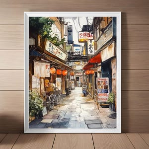 Shinjuku Alley, Japan Tokyo Print, Tokyo Wall Art, Tokyo Cityscape, Japanese Watercolor Painting, Tokyo Travel Poster, Travel Gift Download