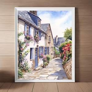 Impressão de arte da Bretanha, França, arte de parede francesa, pintura em aquarela de paisagem urbana, paisagem urbana, pôster de viagem pela Europa, presente de viagem pela Europa