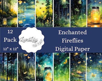 Enchanted Firefly Digital Paper Pack: Scrapbook & Junk Journal (12x12 inch JPG) (Digital Download)