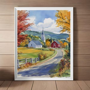 Vermont Malerei, Aquarell Art Print, Vintage Landschaft, Kunst Herbst, Herbst-Wand-Dekor, USA Reisegeschenk, Printable Instant Download