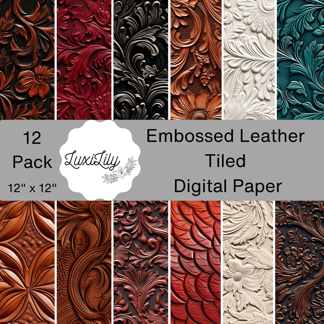 Embossed Western Leather Digital Paper: Vintage Damask Patterns ...