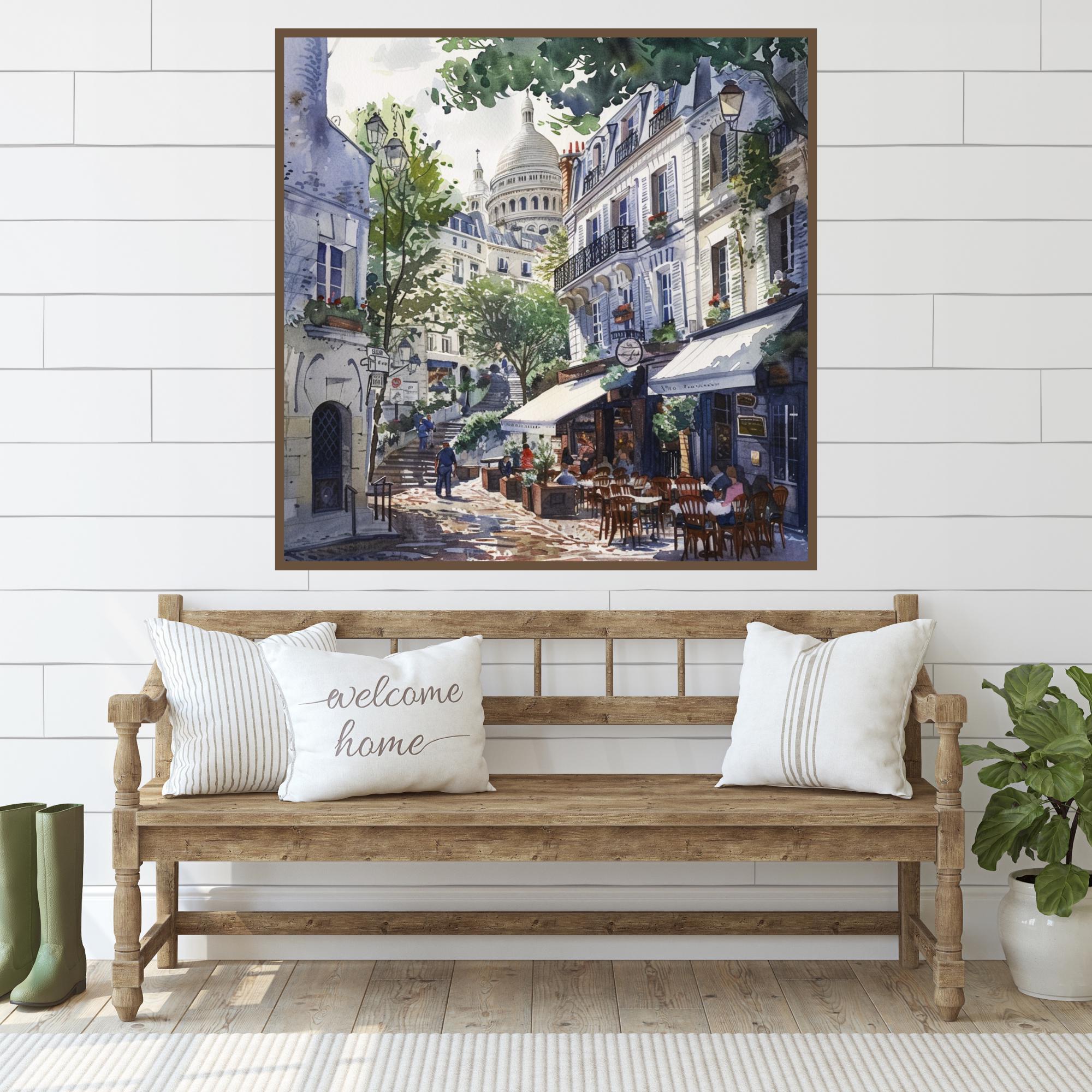 パリのモンマルトルの水彩画：フランスのカフェ風景（デジタル