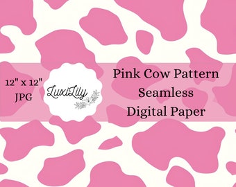 Pink Cow Print Seamless Pattern: Western Scrapbook Paper (Digital Download)