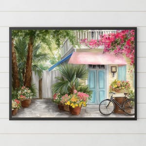 Key West Beach House Watercolor Art Print: Coastal Farmhouse (Digital Download)