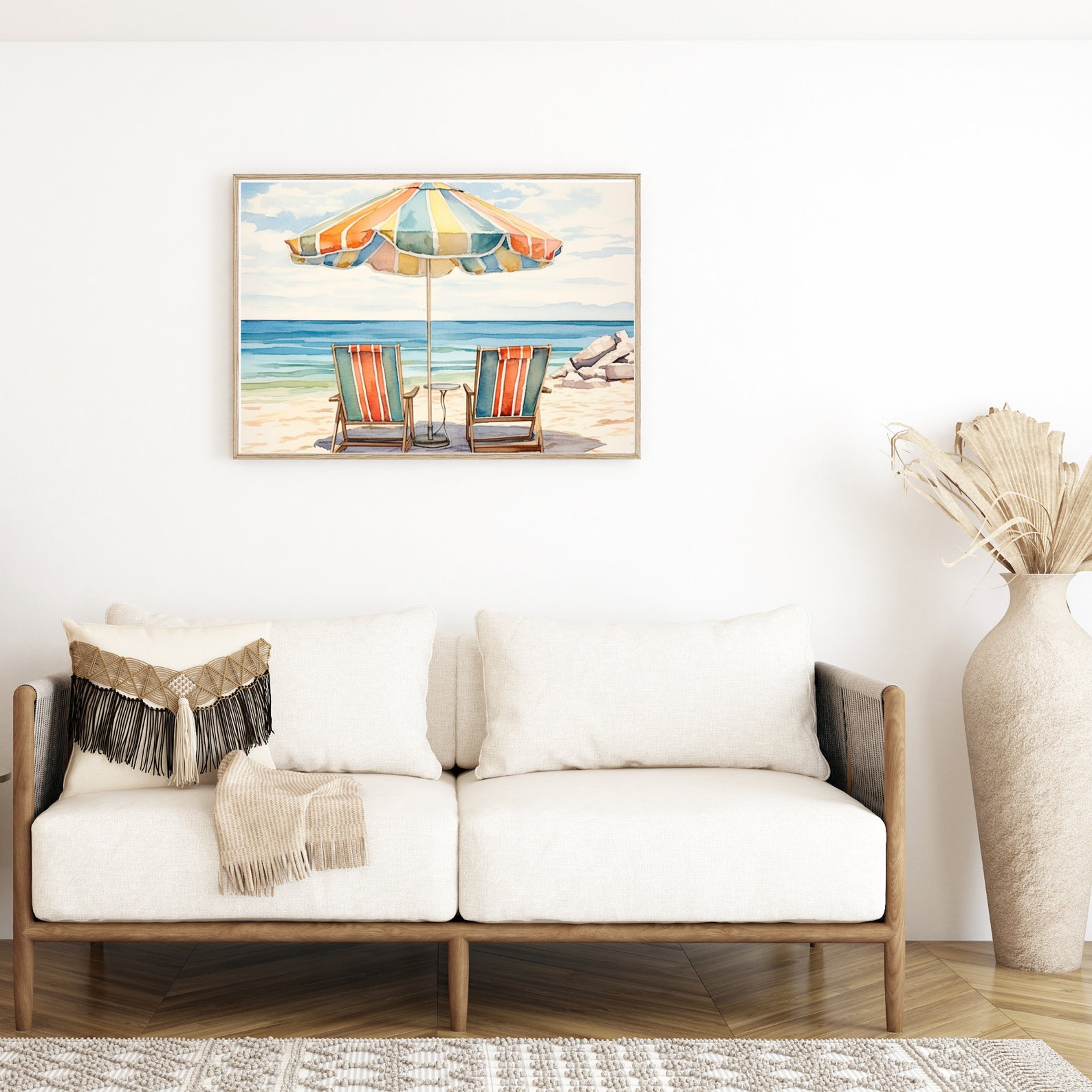 Beach Umbrellas Print, Beach Wall Art, Beach Chairs Coastal Print, Pop