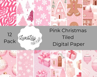 Pink Christmas Seamless Digital Paper, Pastel Christmas Ephemera, Fantasy Noel Xmas Pages, Card Making, Scrapbooking, Printable Junk Journal
