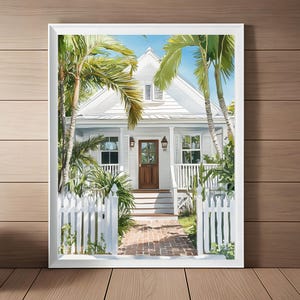 Key West Cottage Watercolor Painting, Florida Keys Art Print, Coastal Print, Beach Wall Art, Florida Travel Art Instant Printable Download