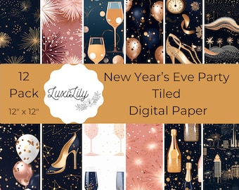 New Year's Eve Digital Paper Pack: Rose Gold Party Patterns (Digital Download)