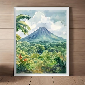 Arenal Volcano Watercolor Print: Costa Rica Travel Poster (Digital Download