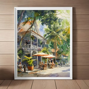 Key West Painting Duval Street, Florida Keys Watercolor Art Print, Coastal Print, Beach Wall Art, Florida Travel Art Printable Download