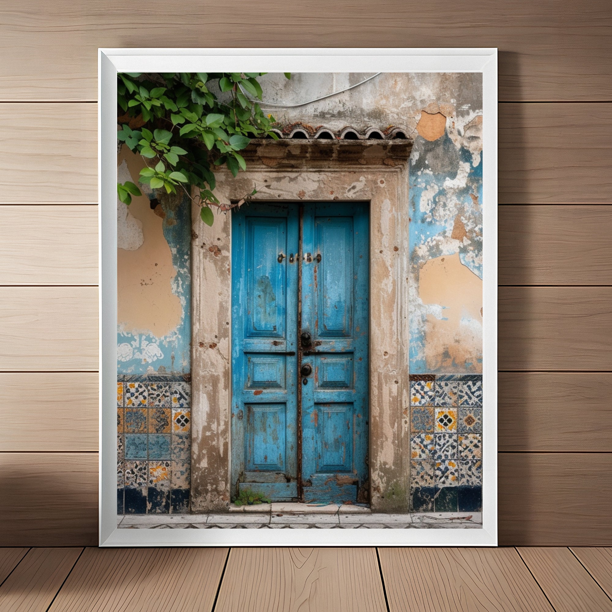 Italian Blue Door Print Rustic Door Wall Art Print Vintage European Art