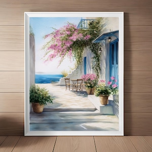 Paros Painting, Greek Art Print, Greece Wall Art, Watercolor Painting, Greece Travel Art, Seascape Travel Gift Printable Art Download