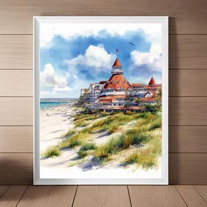Hotel del Coronado Print, Coronado Island California Watercolor Painting, San Diego Art, Beach Travel Poster, USA Travel Gift, Wedding Gift