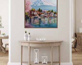富士山水彩画プリント：日本の桜のアート（デジタルダウンロード