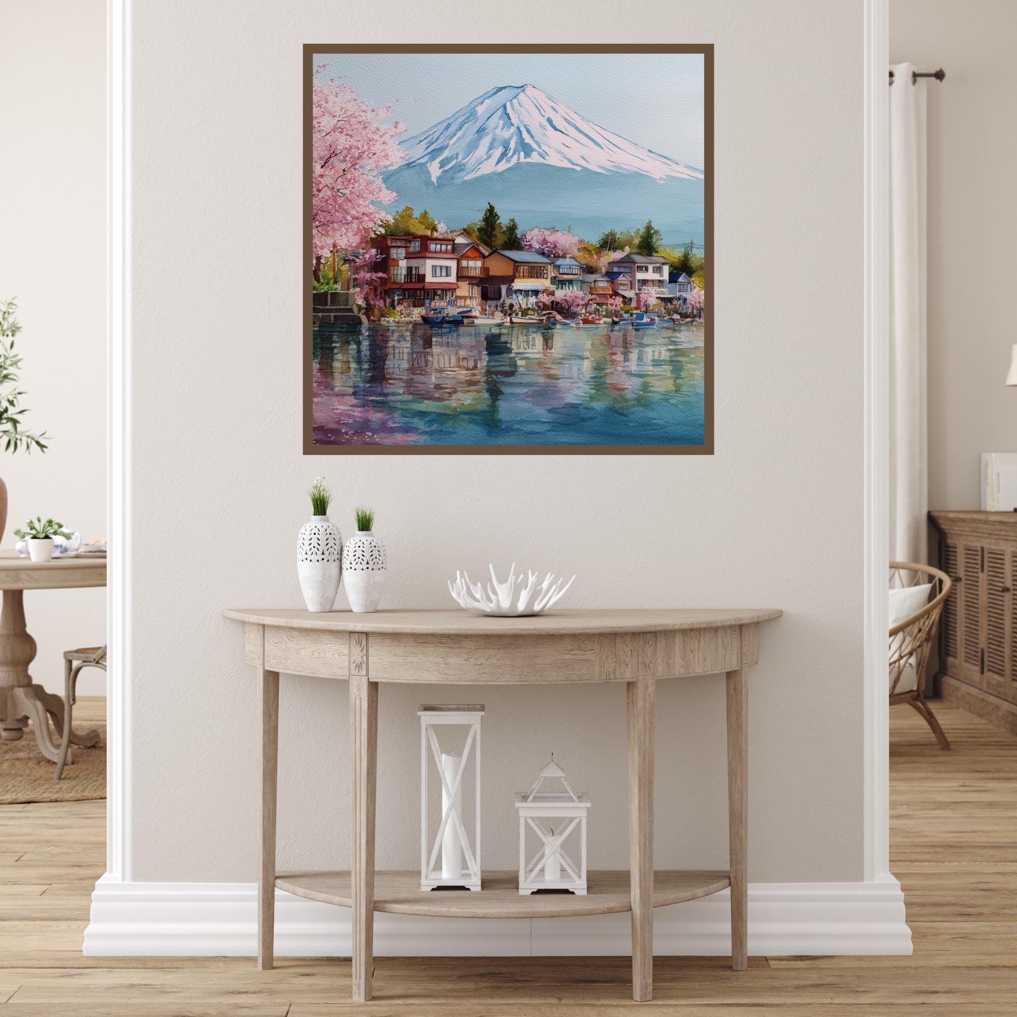 富士山水彩画プリント：日本の桜のアート（デジタルダウンロード