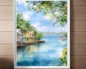 Roatan Honduras Watercolor Art Print: Central America Painting, Tropical Caribbean Travel Poster, Printable Art Digital Download