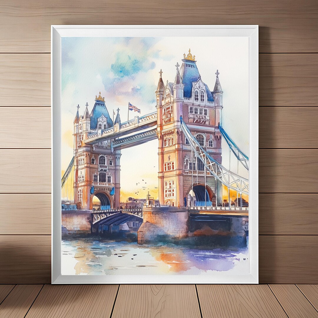 Tower Bridge London Watercolor Art Print: UK Cityscape (digital ...