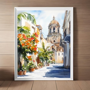 Palermo Art, Vintage Sicily Italy Watercolor Painting, Mediterranean Wall Art Print, Sicilian Travel Poster, Europe Wall Decor, Travel Gift