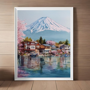 Mount Fuji Watercolor Print: Japanese Cherry Blossoms Art (Digital Download)